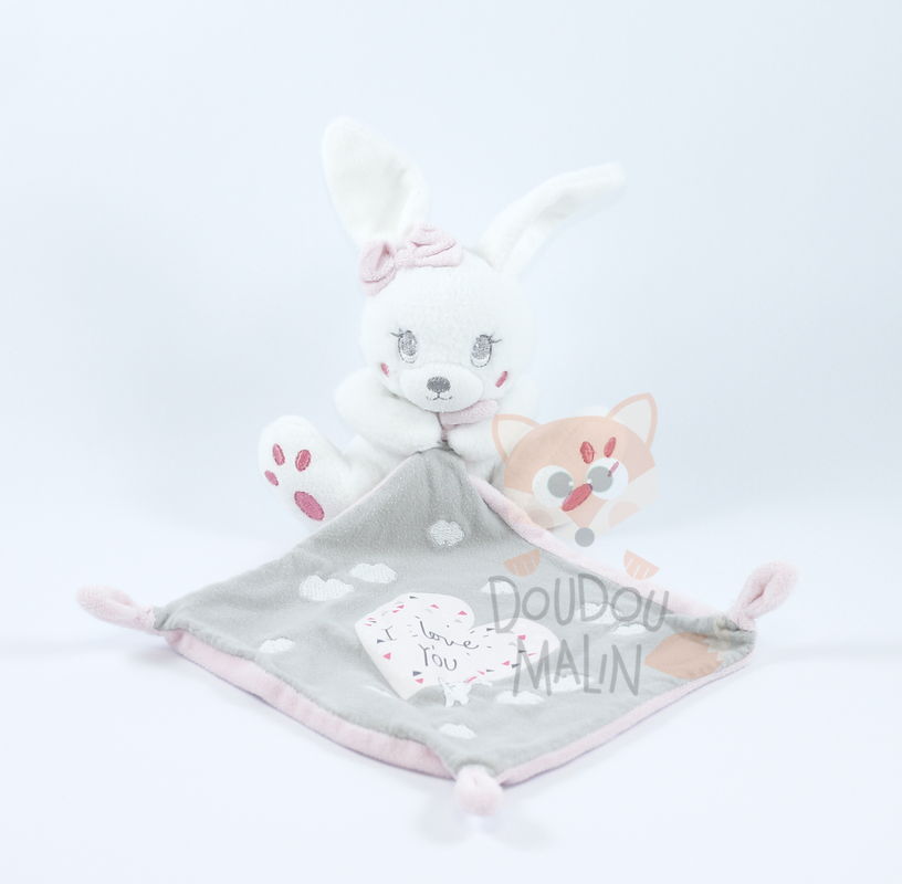  baby comforter rabbit pink grey white i love you 